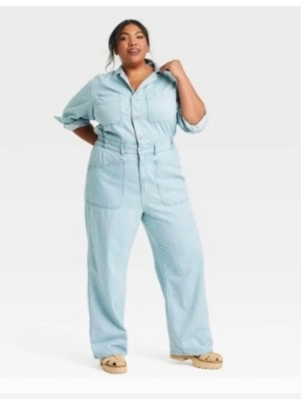 Universal Thread Women's Denim Baggy Jumpsuit Size 16 PTP 24 Waist 19 - Picture 1 of 5